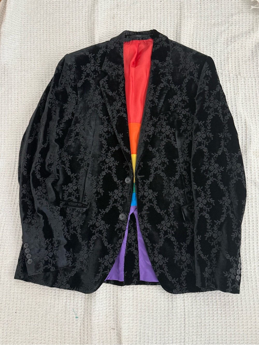 Paul Smith Black Floral Velvet Blazer with Rainbow Lining